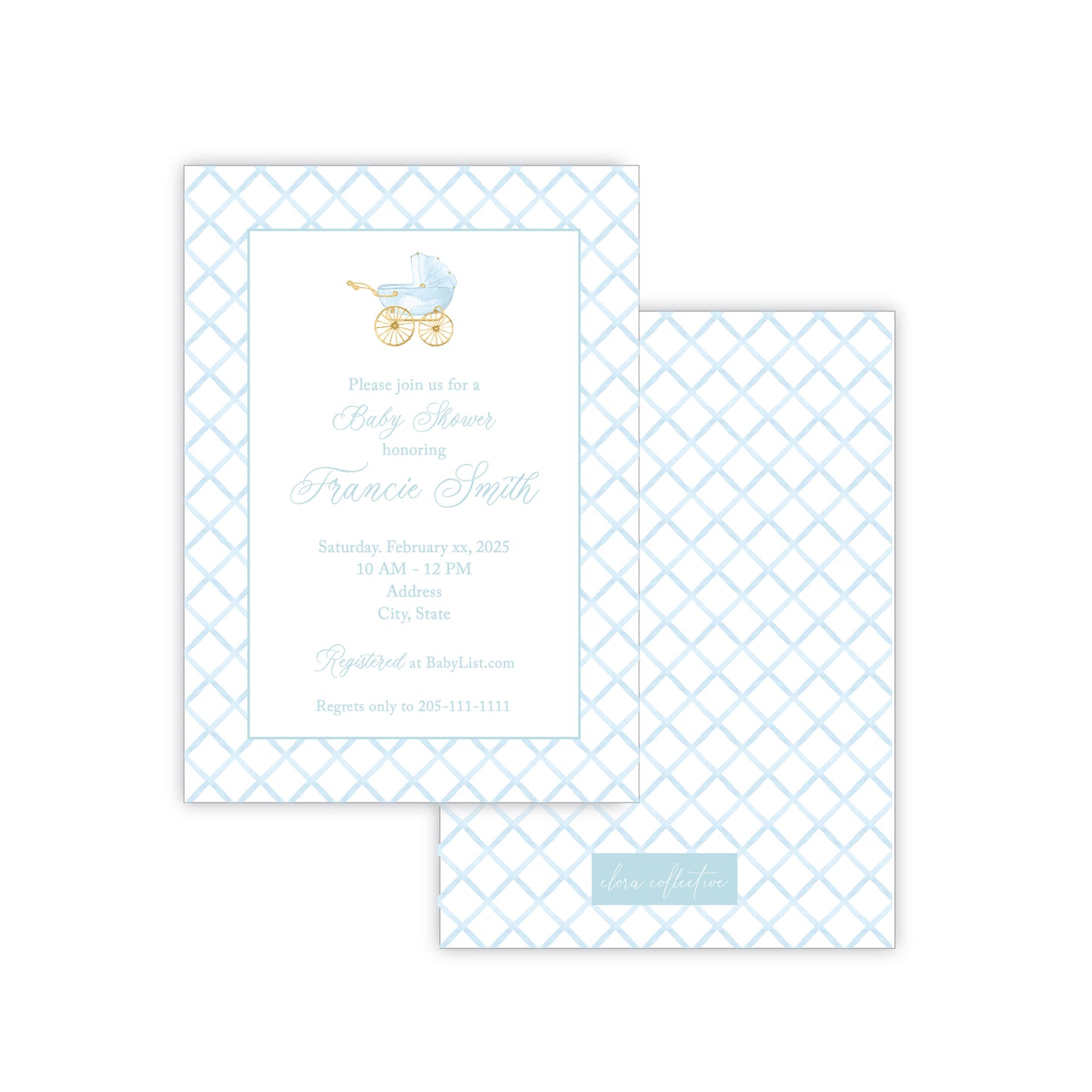 Blue Carriage Baby Shower Invitation