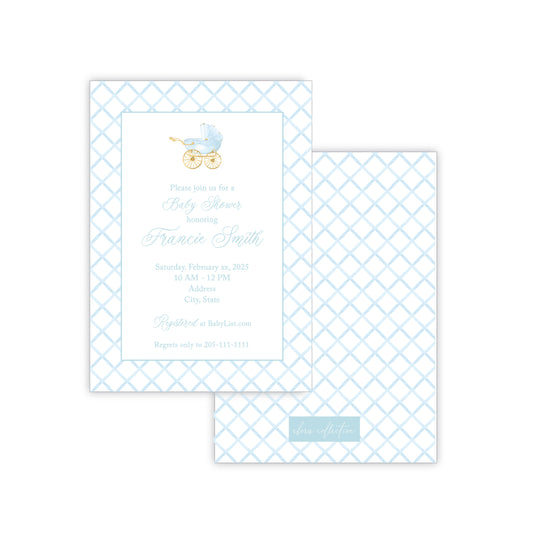 Blue Carriage Baby Shower Invitation